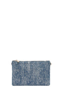 Women's Blue Long Chain Strap Jean Fabric Clutch Bag | Derimod