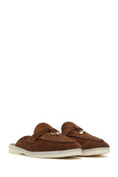 Women's Brown Buckled Suede Leather Slippers | Derimod