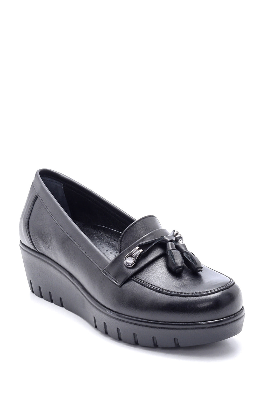 Women's Leather Tassel Detailed Wedge Heel Shoes