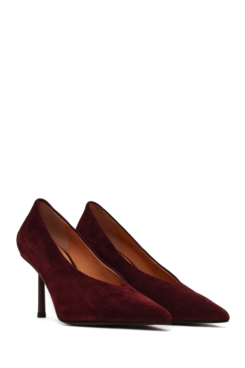Kadın Bordo İnce Topuklu Süet Deri Stiletto