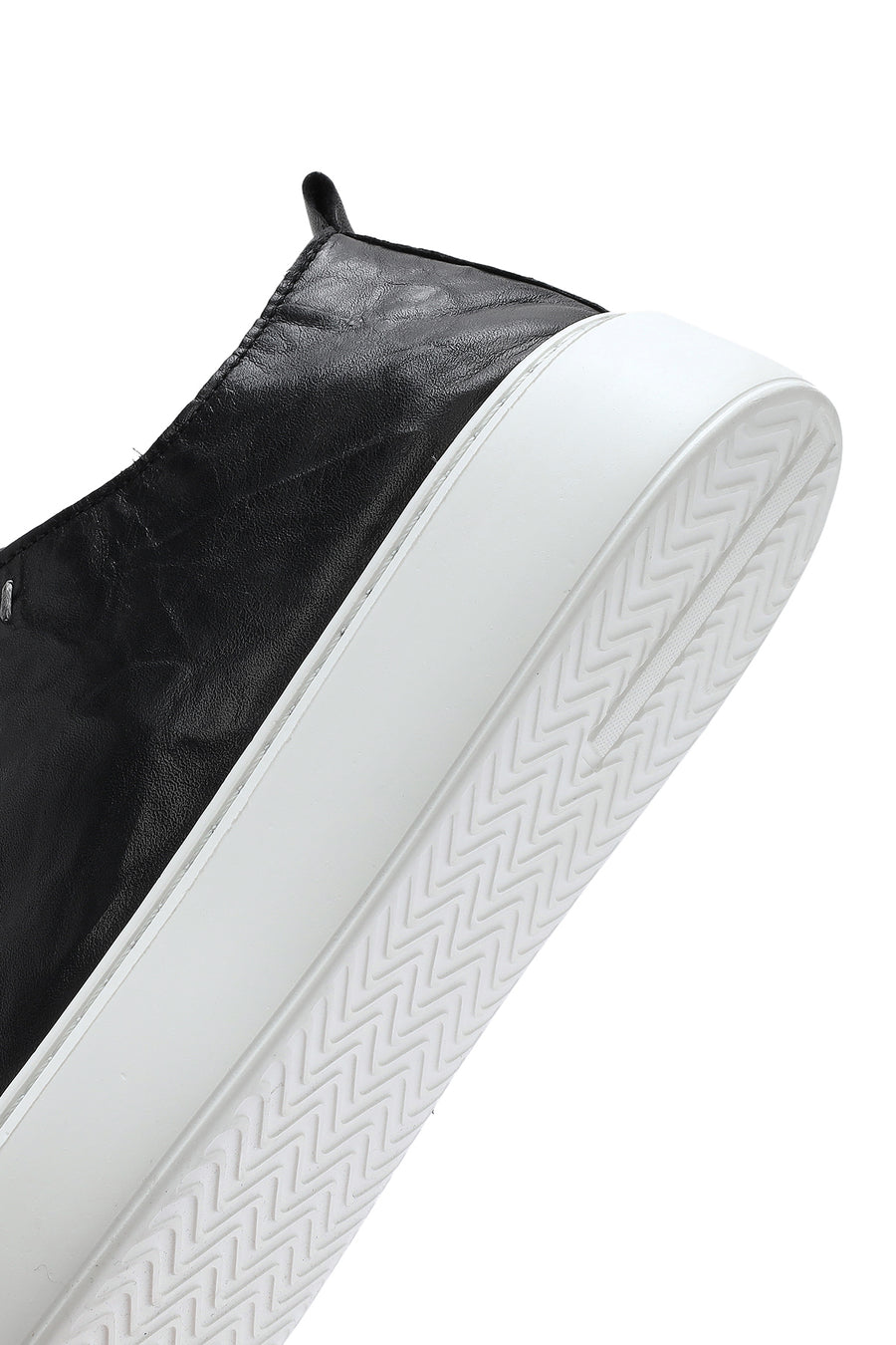 Erkek Siyah Bağcıklı Kalın Tabanlı Baskılı Deri Sneaker
