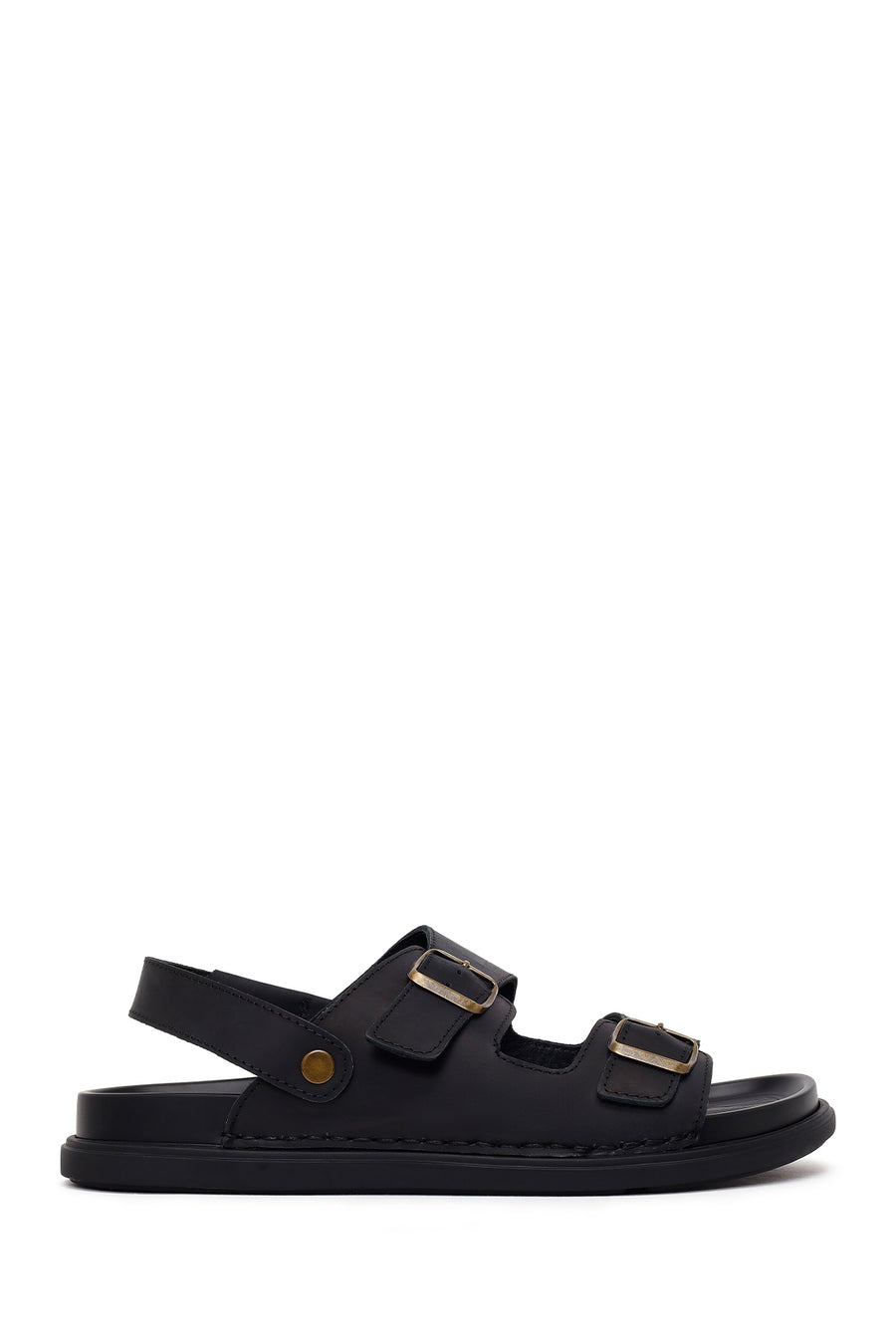 Male Black Double-Buckle Nubuck Leather Sandal 26SFD6256V3 | Derimod