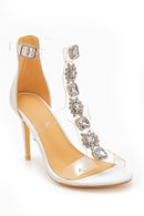 Women's Stoned Transparent Strap Heeled Sandals | Derimod