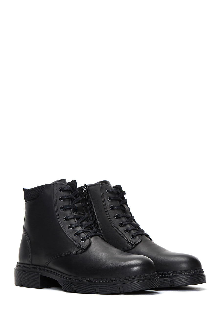 Men's Black Leather Zippered Casual Boots