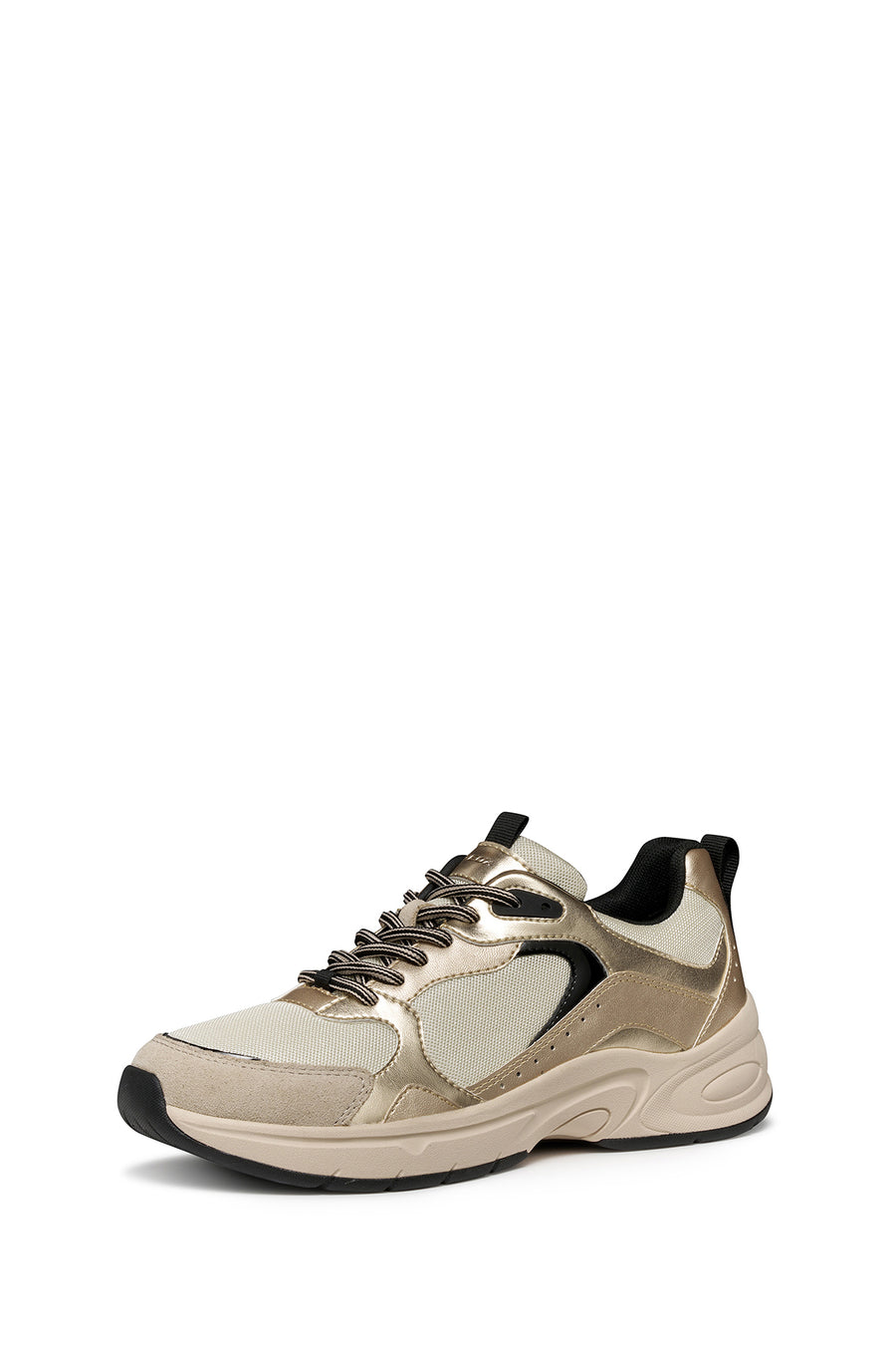 Geox Women Beige D Zarvıa A - Mesh+Pearl.Gbk Lace-Up Thick Sole Leather Sneaker