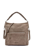 Woman Beige Short and Long-Strap Suede Shoulder Bag | Derimod