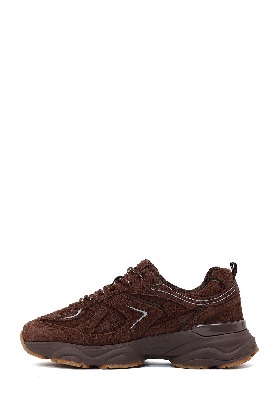 Woman Brown Lace-Up Thick-Soled Suede Leather Sneaker