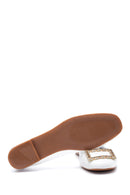 Women's White Leather Ballerinas with Stone Buckle | Derimod
