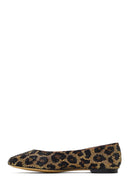 Women's Leopard Patterned Jeweled Leather Ballet Flat | Derimod