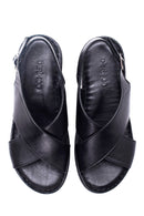 Women's Black Leather Comfort Sandals | Derimod