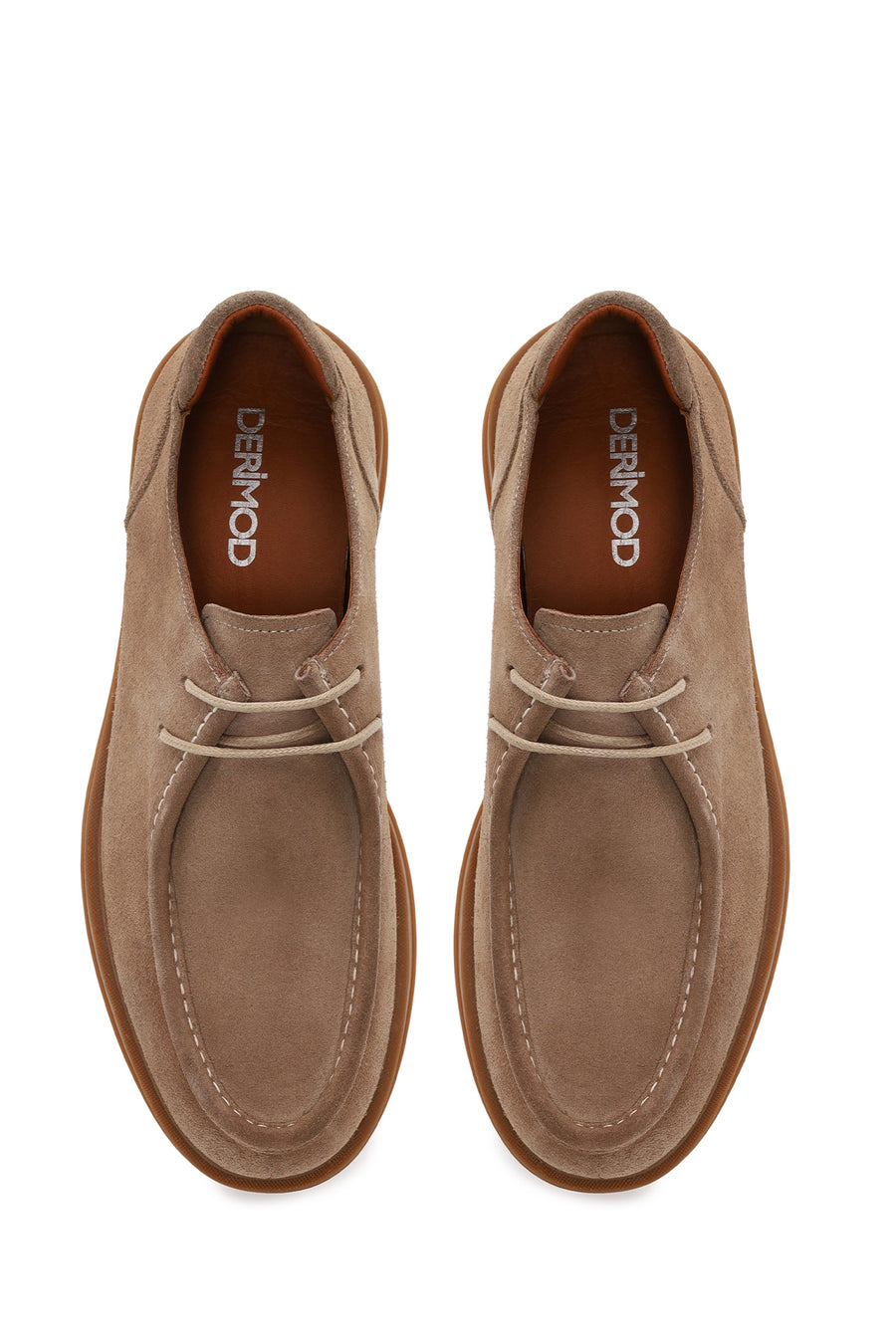 Male Beige Lace-Up Thick-Soled Suede Casual Shoes