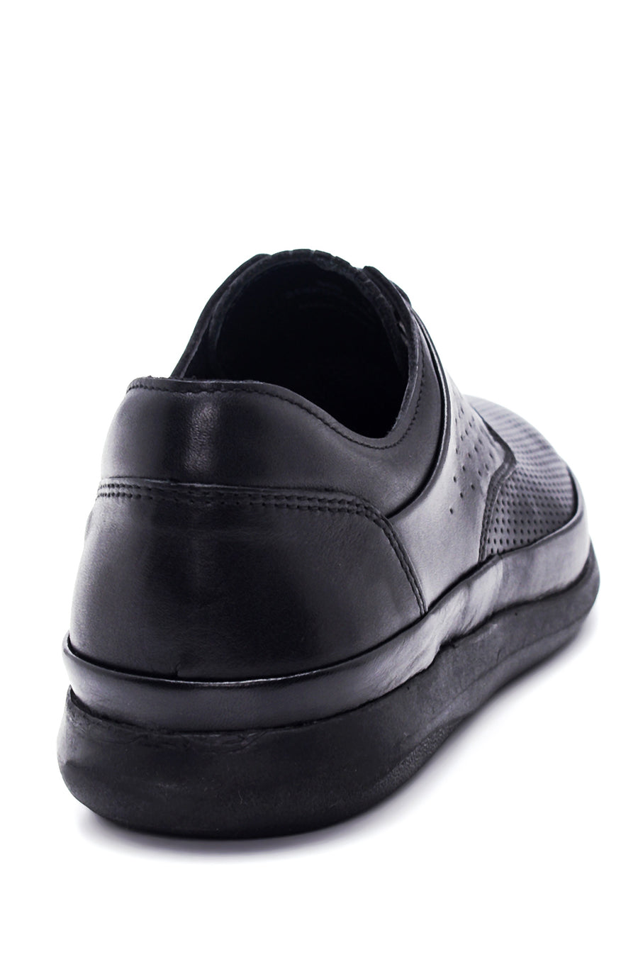 Men's Black Leather Perforated Casual Shoes