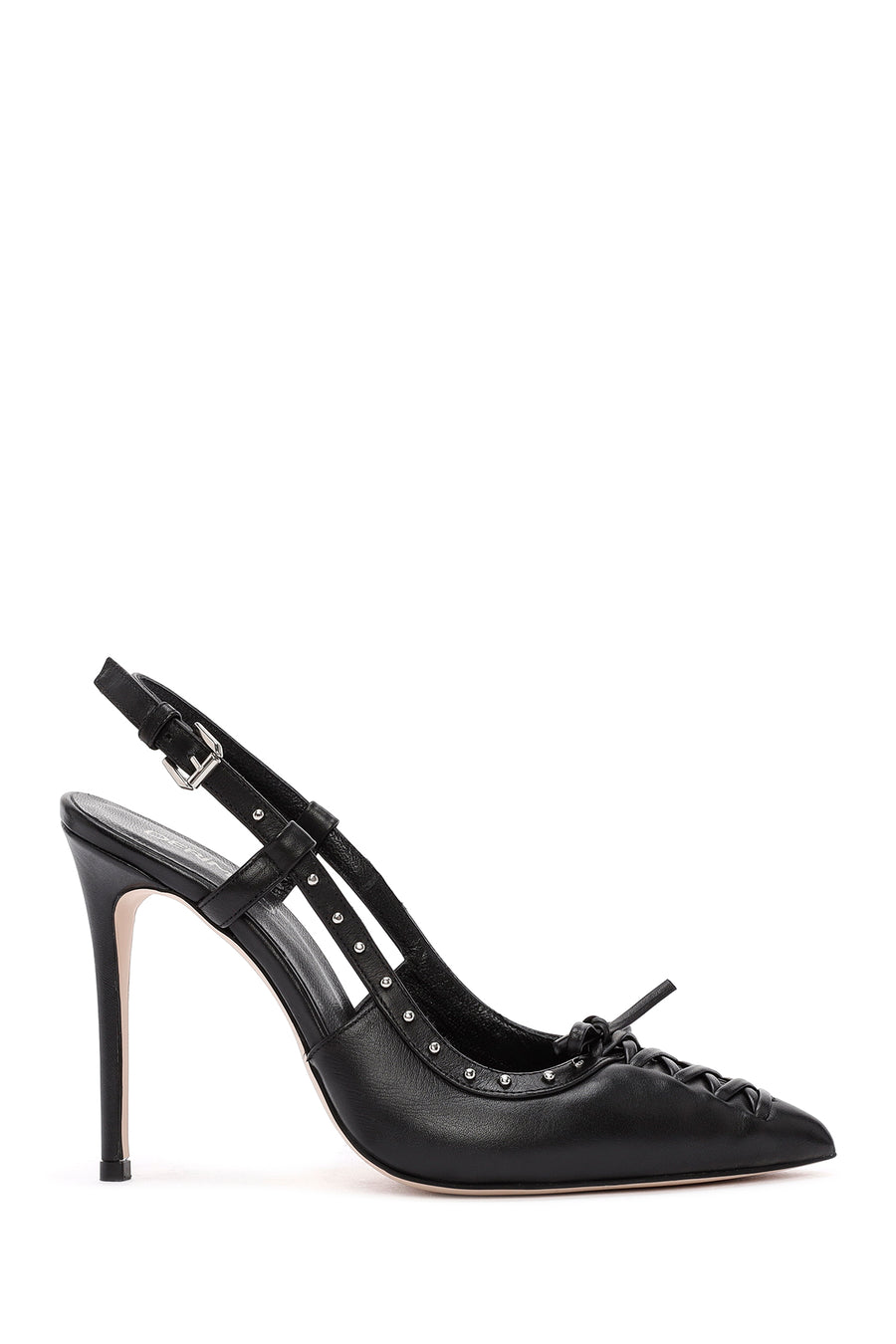 Women's Black Slingback High Thin Heel Leather Shoes 24WFD121118 | Derimod