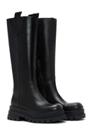 Women's Black Leather Zippered Thick Soled Boots | Derimod