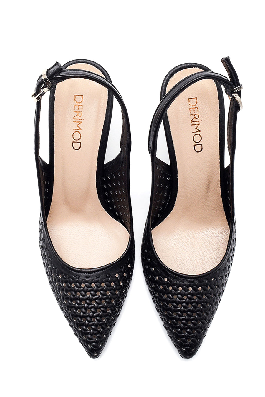 Women's Black Leather Braided Stiletto