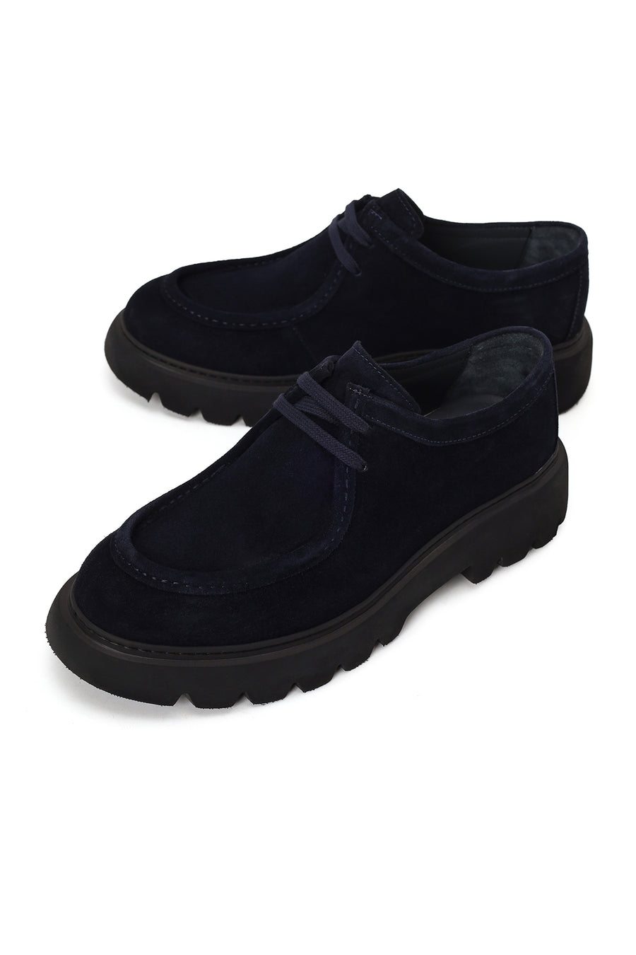 Male Navy Blue Lace-Up Thick-Soled Suede Casual Shoes