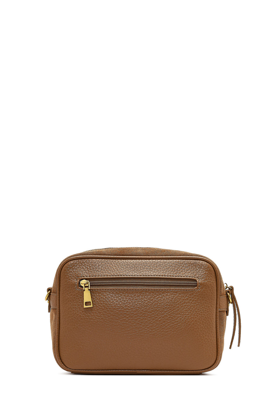 Woman Tan Long-Strap Suede Crossbody Bag