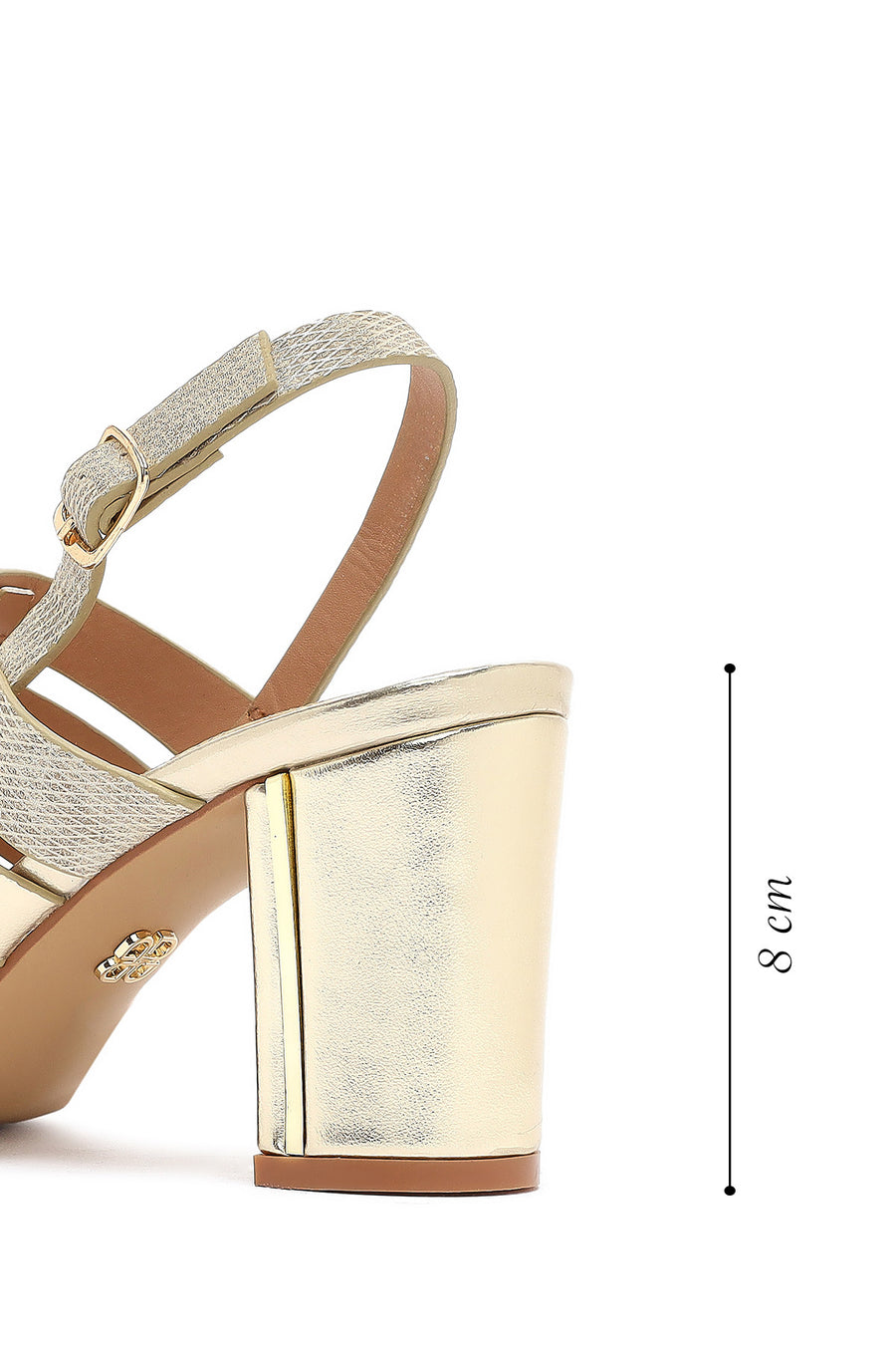 Women's Gold Ankle Buckle Chunky Heel Metallic Sandals