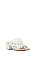 Women's White Knitted Short Thick Heeled Slippers | Derimod