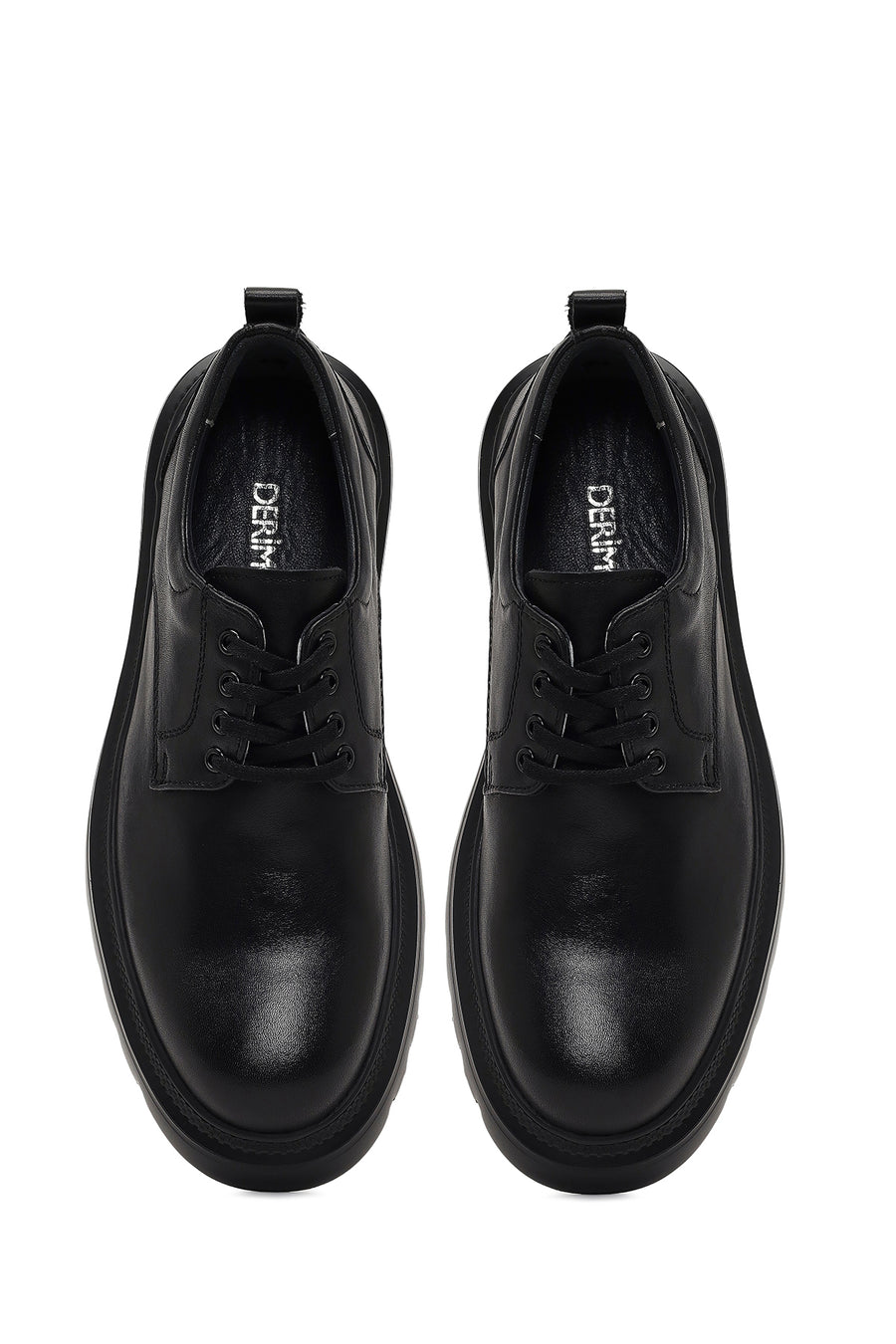 Men's Black Lace-Up Thick-Soled Leather Casual Shoe