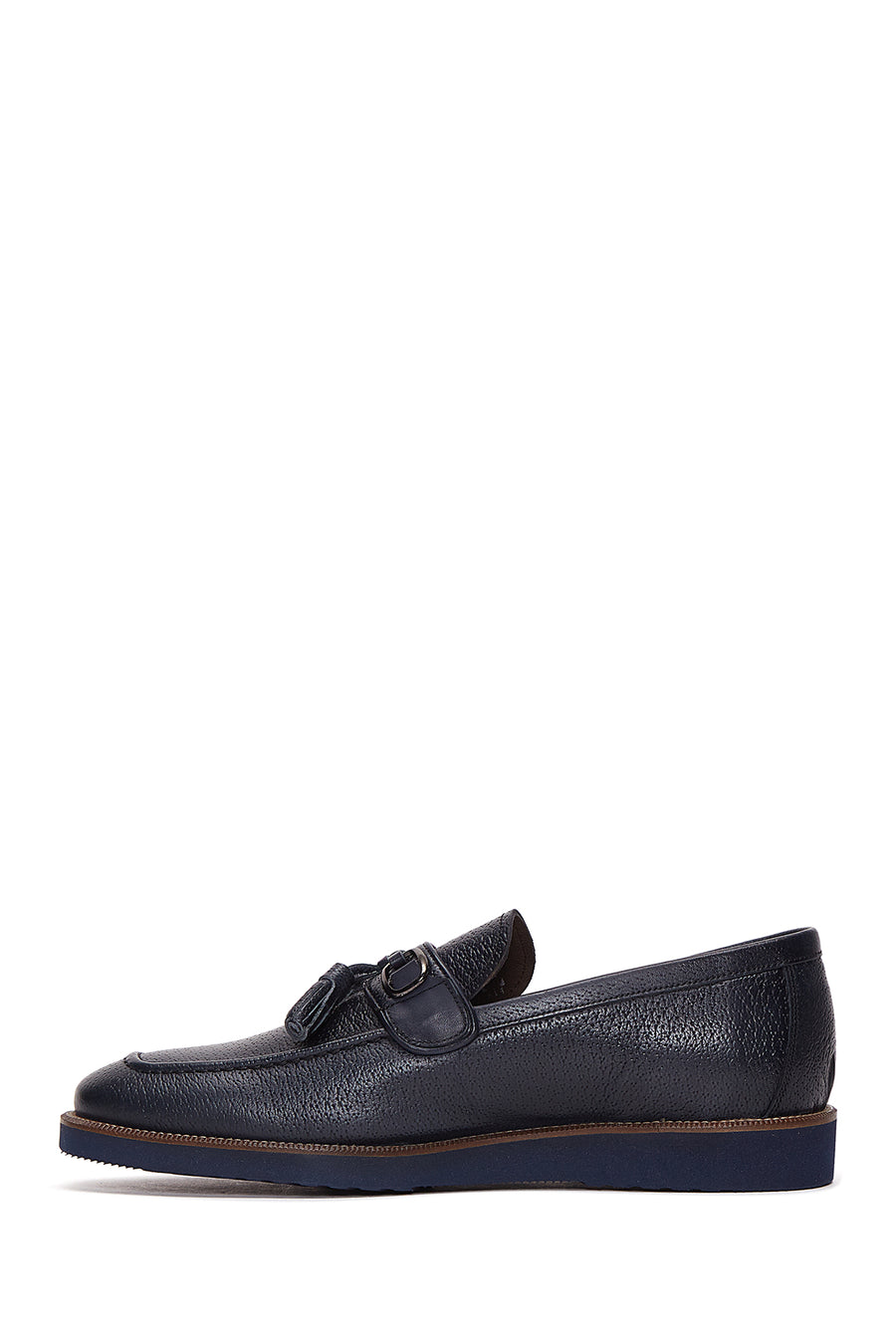 Erkek Lacivert Deri Baskılı Casual Loafer
