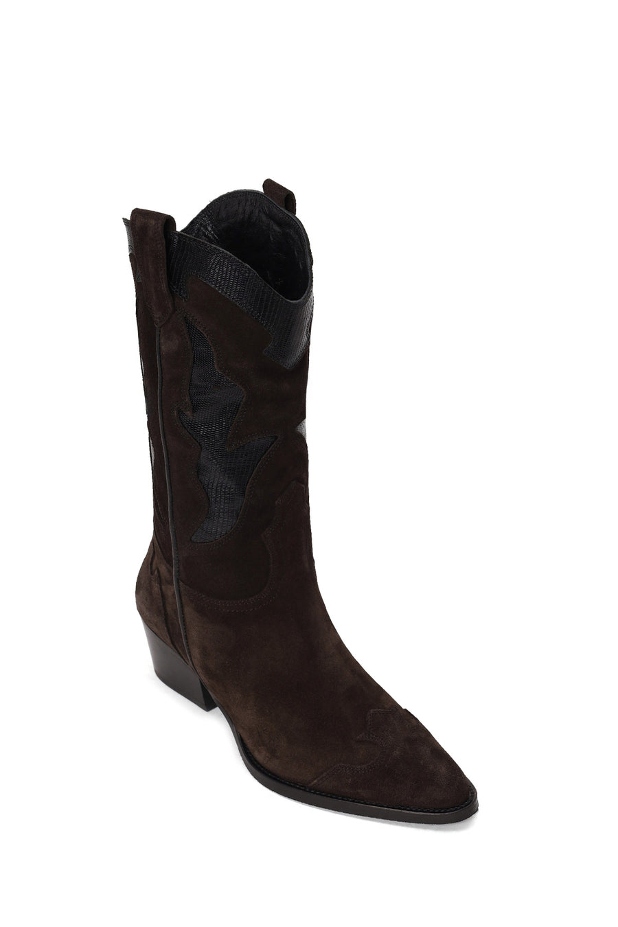 Woman Anthracite Chunky-Heel Suede Cowboy Boots