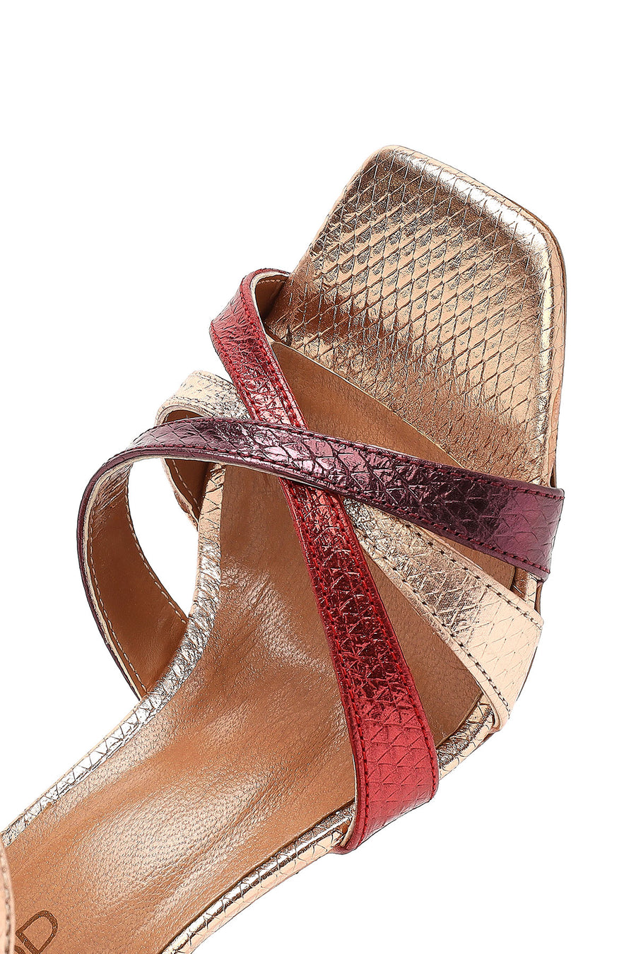 
Women's Gold Ankle-Tie Thin High Heel Patterned Leather Sandal
