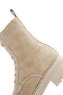 Women's Beige Zippered Suede Leather Combat Boots | Derimod