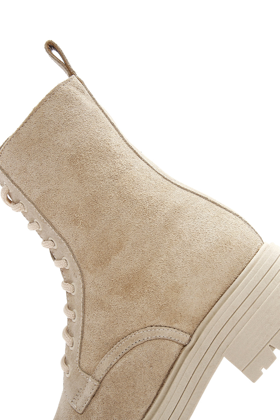 Women's Beige Zippered Suede Leather Combat Boots