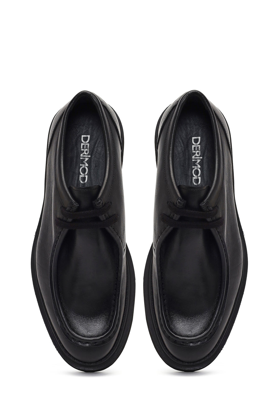 Male Black Lace-Up Thick-Soled Leather Casual Shoes