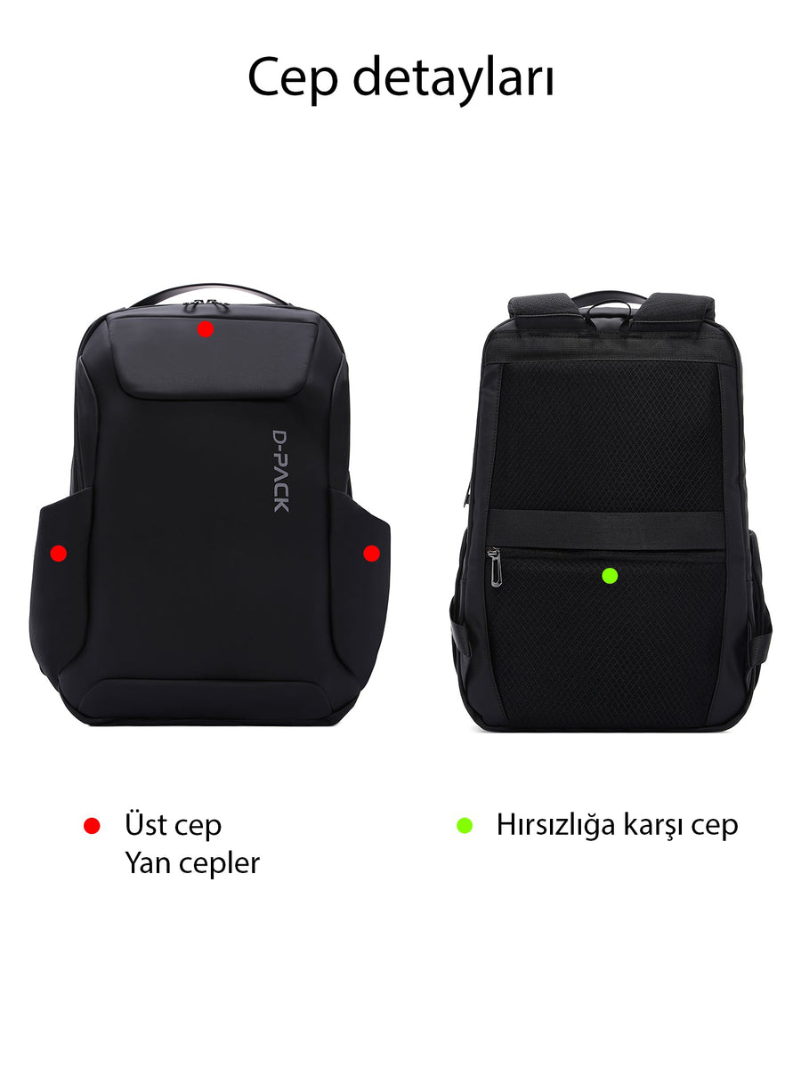 D-Pack Unisex Siyah Teknolojik Kumaş Hardcase Sırt Çantası
