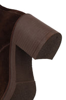 Woman Brown Zip Closure Chunky Heeled Suede Combat Boots | Derimod