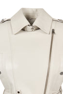 Avanti Woman Beige Off-Shoulder Short Biker Leather Jacket | Derimod