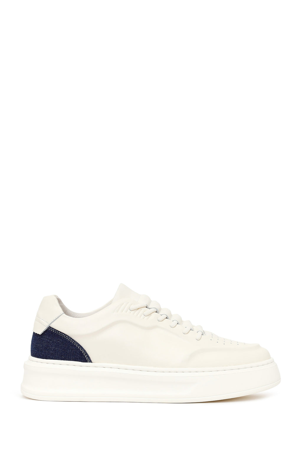 Erkek Beyaz Bağcıklı Deri Sneaker