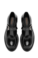 Women's Black Leather Strap Masculine Shoes | Derimod