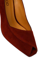 Woman Burgundy Thin Heeled Suede Shoes | Derimod