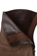 Woman Mink Zip Closure Thick-Heeled Suede Boots | Derimod