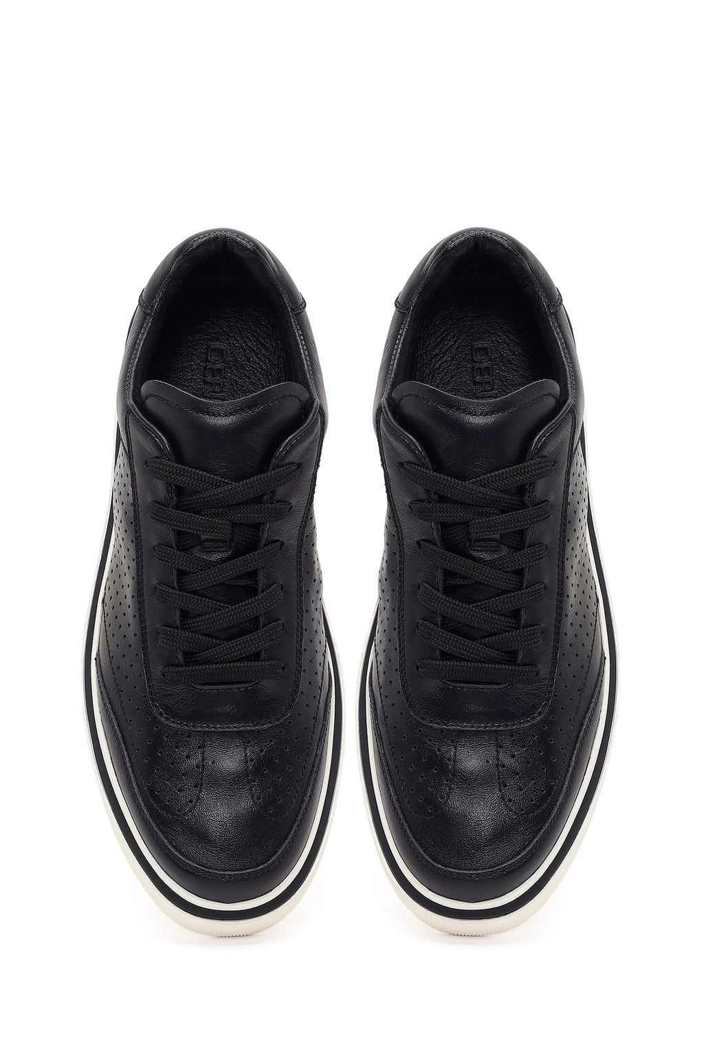 Erkek Siyah Bağcıklı Deri Sneaker
