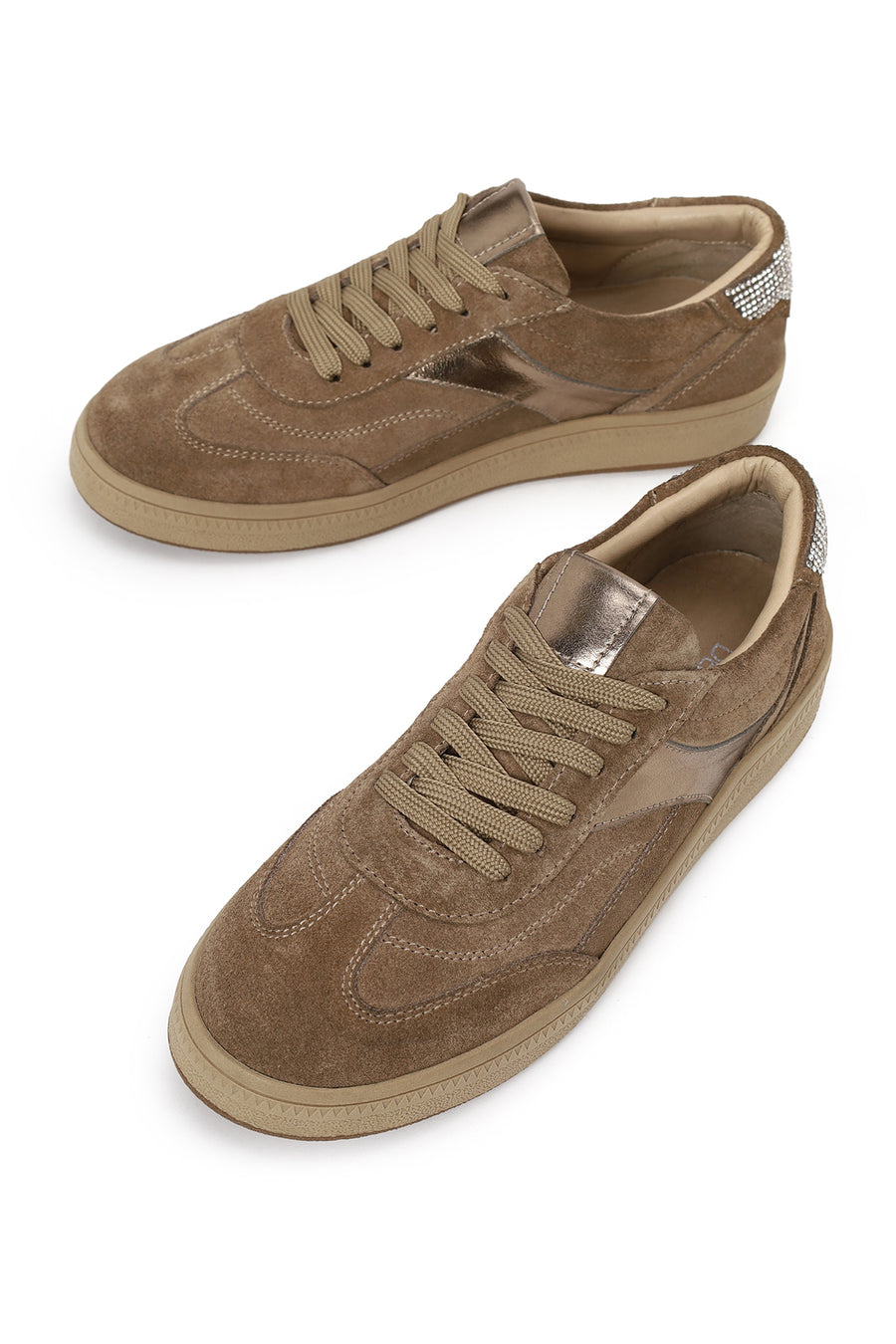 Woman Beige Lace-Up Suede Leather Sneaker