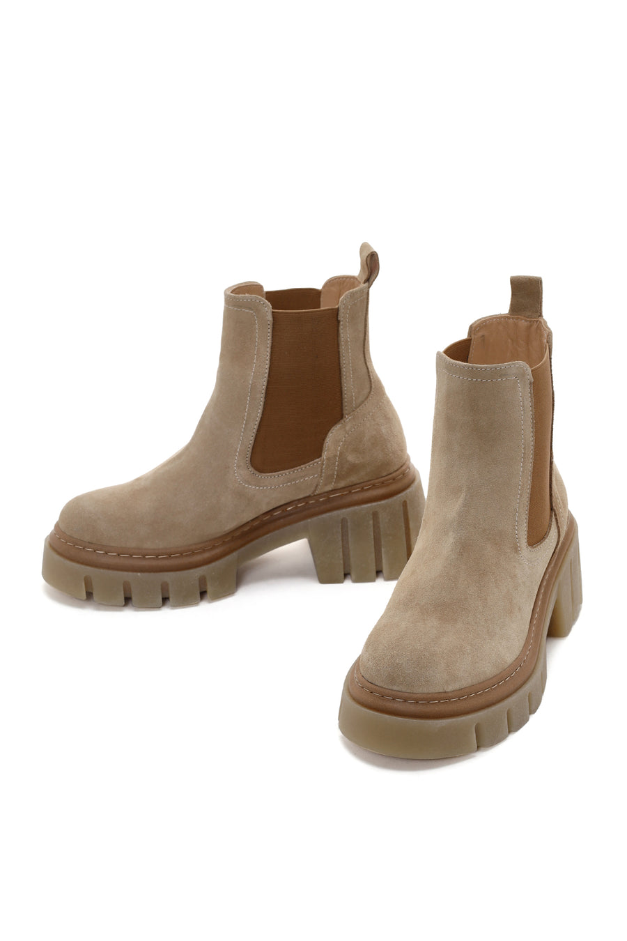Women's Beige Thick Soled Casual Chelsea Suede Leather Boots
