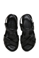 Women's Black Leather Comfort Sandals | Derimod