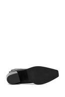 Woman Black Thick-Heeled Leather Cowboy Boots | Derimod