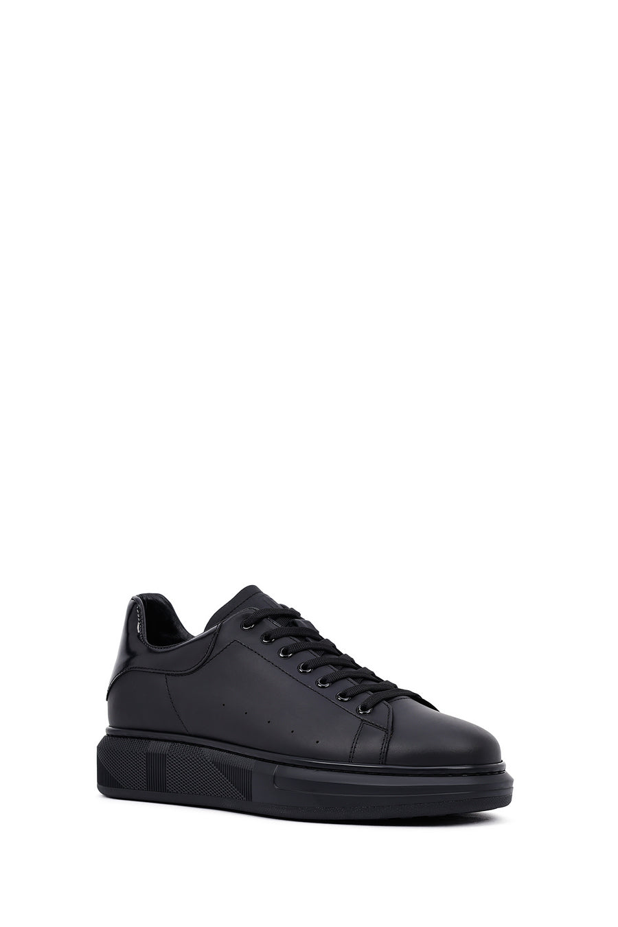 Men's Black Lace-Up Thick Sole Leather Sneakers