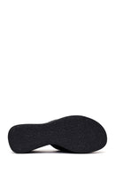 Woman Black Stone-Embellished Wedge-Heel Fabric Slipper | Derimod