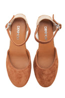 Women's Tan Suede Leather Wedge Heel Espadrille | Derimod