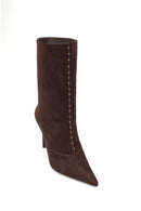 Woman Brown Short Thin-Heeled Suede Short Boots | Derimod