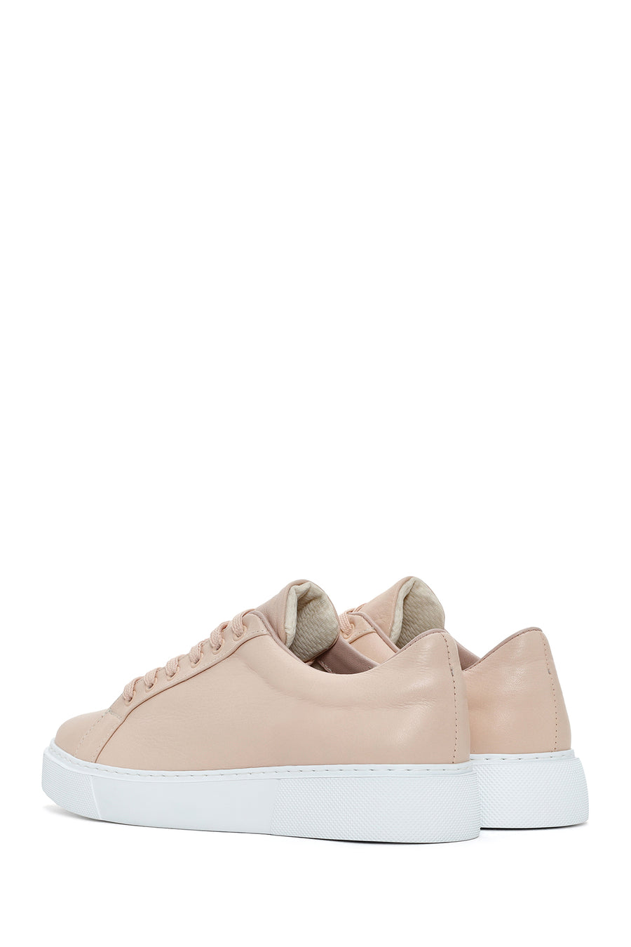 Kadın Pudra Bağcıklı Deri Sneaker