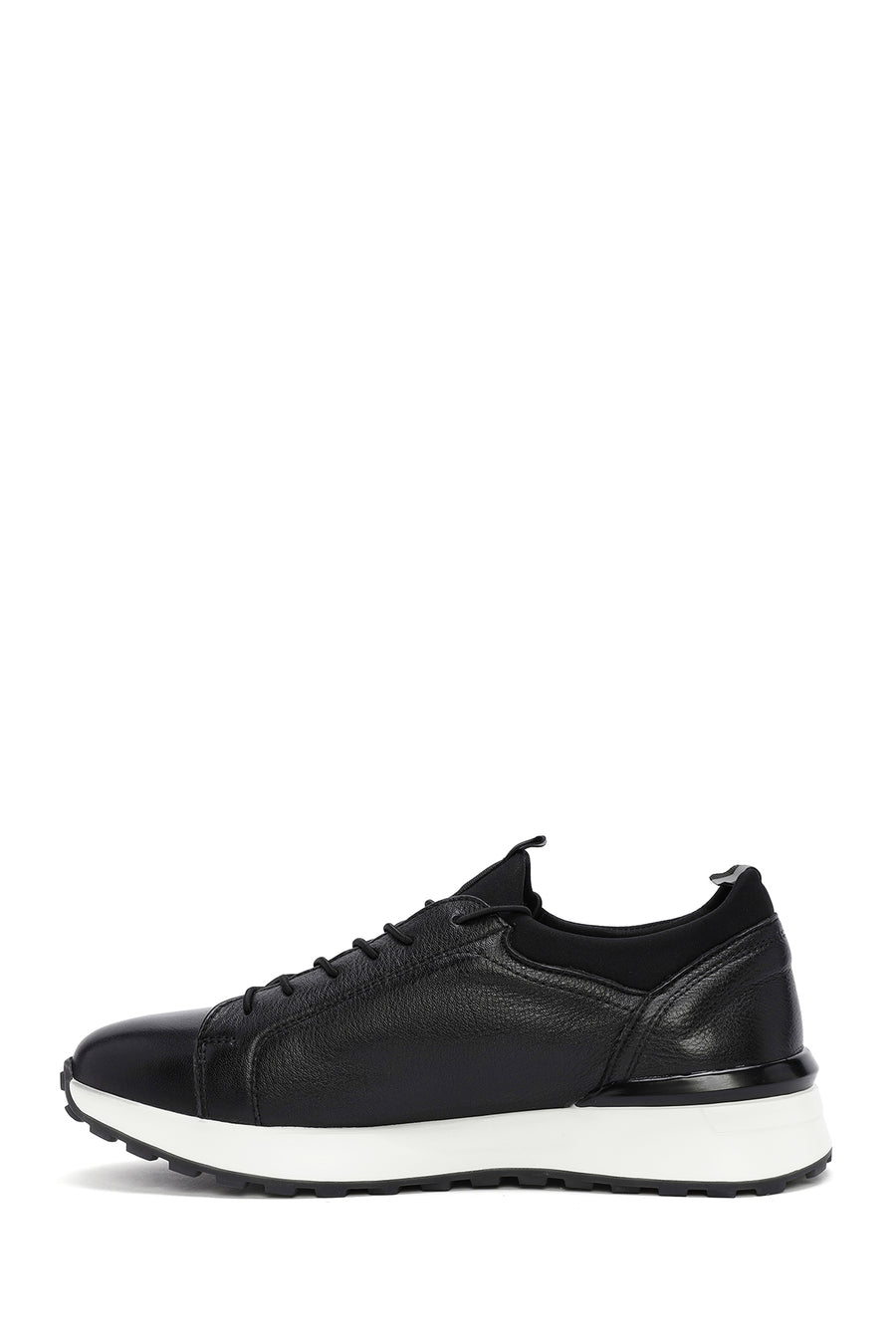 Erkek Siyah Kalın Tabanlı Bağcıklı Deri Casual Sneaker