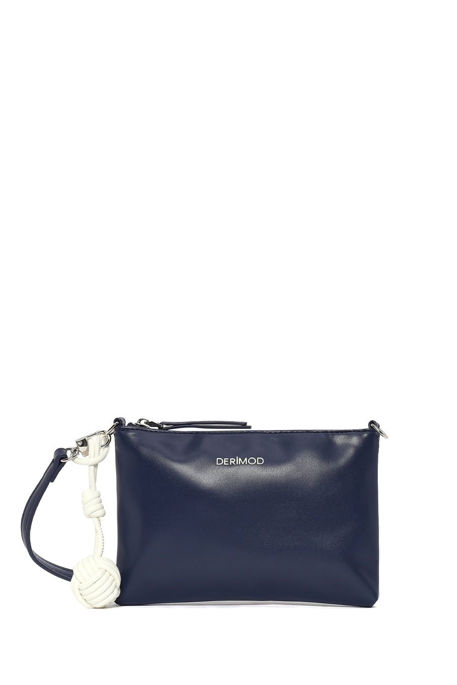 Woman Navy Patterned Fabric Long-Strap Shoulder Bag
