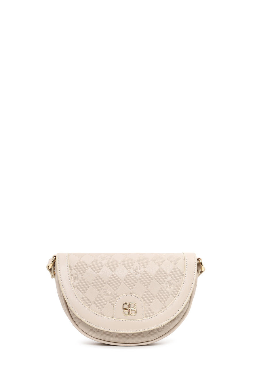 Woman Cream Long-Strap Printed Mini Crossbody Bag